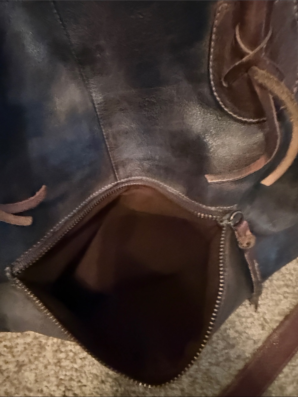 Bed Stu Two-Tone Dark Brown and Chestnut Leather Shoulder Tote - Picture 5 of 6